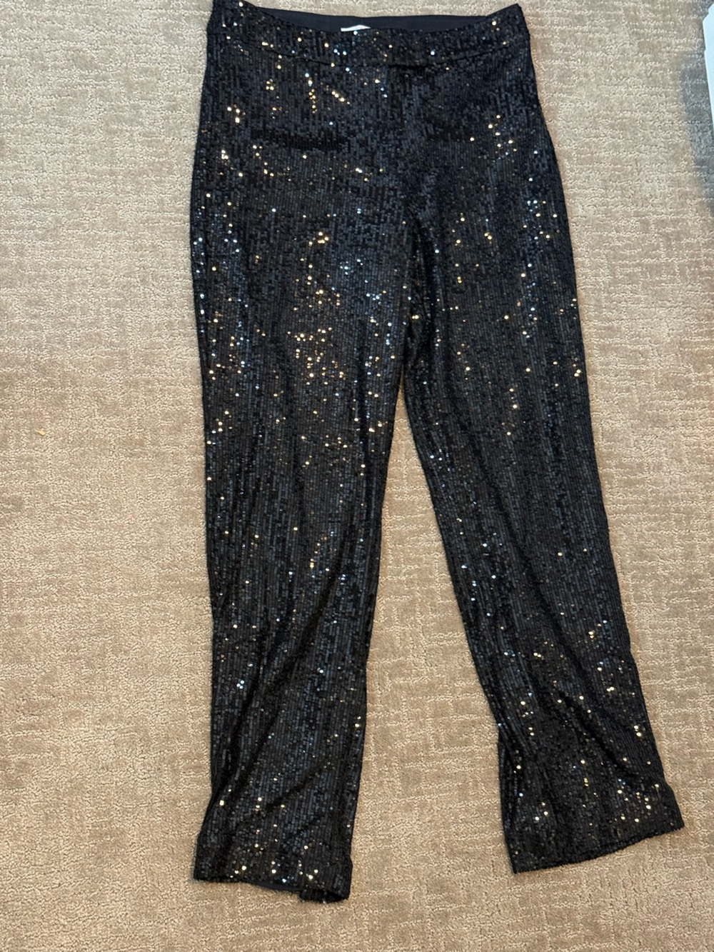 LOFT Black Sequin Straight-Leg Pants 12 TALL